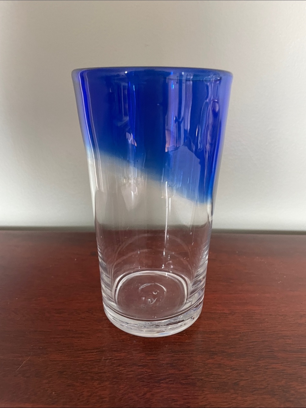 Hand blown Blue Ombre Glass Tumbler - Sleek Clear Drinking Glass - Picture 4 of 6